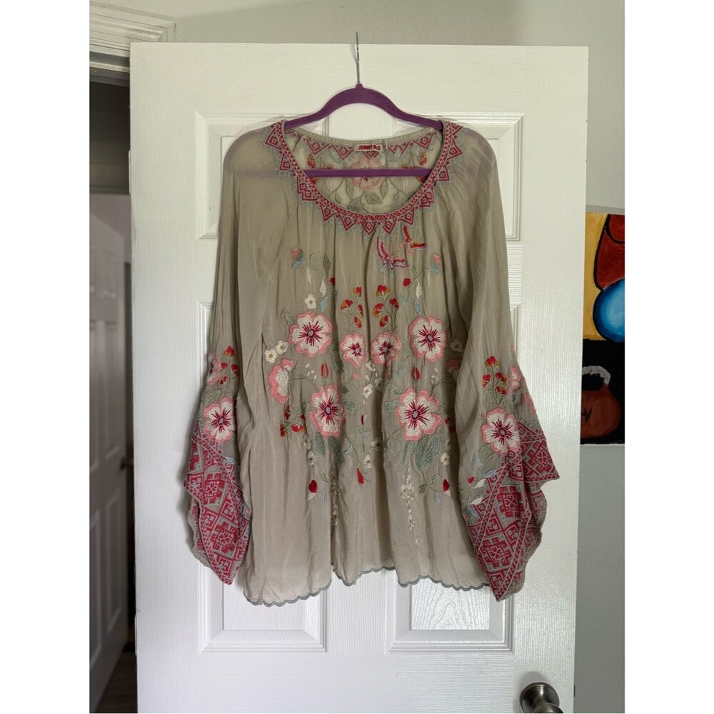 Will accept offers..Johnny Was Beige Tunic with Pink Floral Embroidery